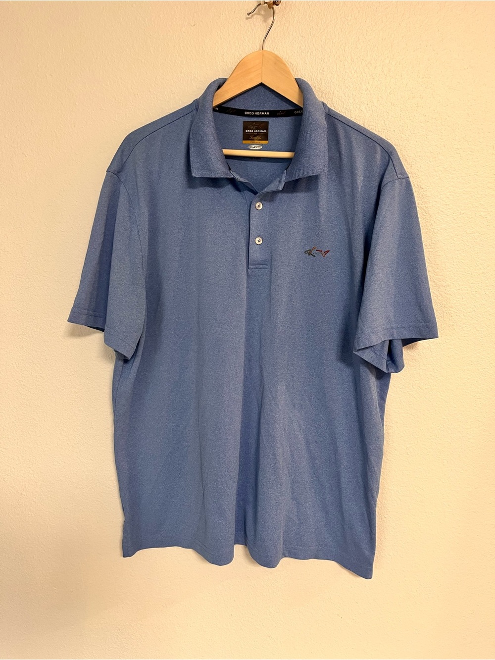 Greg Norman Collection Men's Sky Blue Polo with Embroidered Shark